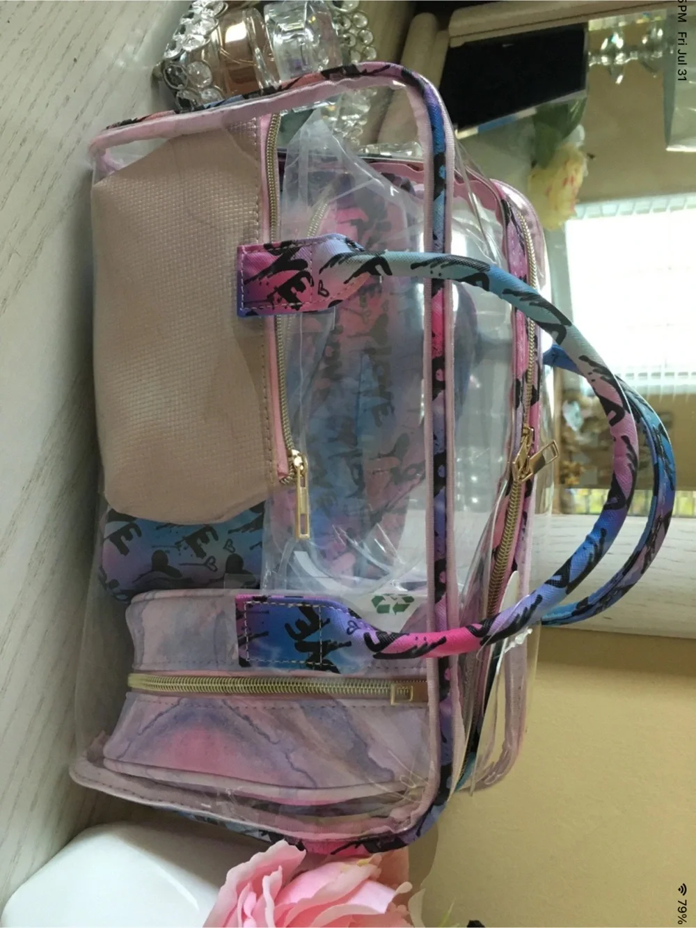 Clear Multicolor Travel Tote – Pink, Blue & Purple 4 pc set